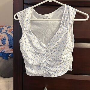 Hollister White and Blue Floral Crop Top